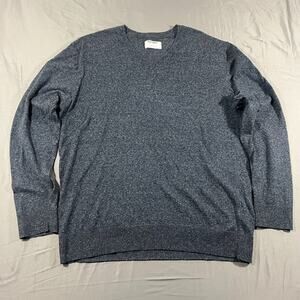 Old Navy Sweater Mens Large Navy Heather Rib Knit Cotton Warm V-Neck Relaxed Fit